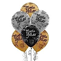 Mutlu Yıllar Çift Taraf Baskılı Metalik Balon 25´li