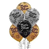 Mutlu Yıllar Çift Taraf Baskılı Metalik Balon 12´li