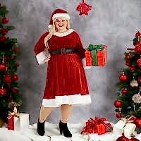 Büyük Beden Noel Anne Kostümü Kadife 