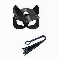Kırbaçlı Kedi Maskeli Set Siyah Vinleks