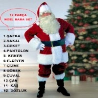 Noel Baba Kostümü Kadife Lüx 12 Parça Set