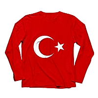 Türk Bayrağı Baskılı Ayyıldız Uzun Kollu Tişört Yetişkin