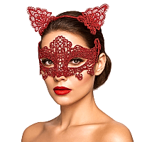 Dantel Balo Maske Taç Set Kırmızı