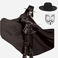 V For Vendetta Pelerin Maske Şapka Set