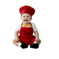 Chef Baskılı Bebek Kırmızı Mutfak Önlüğü Ve Bebek Aşçı Şapkası 2'li Set 