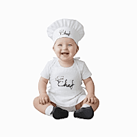 Chef Baskılı Bebek Beyaz Mutfak Önlüğü Ve Bebek Aşçı Şapkası 2'li Set 