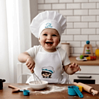 Chef Baskılı Bebek Beyaz Mutfak Önlüğü Ve Bebek Aşçı Şapkası 2'li Set Erkek