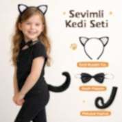 Kedi Taç Kuyruk Papyon Set Çocuk
